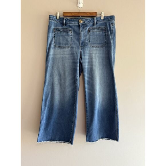 J Jill Denim Wide Leg Welt Pocket Crop Jeans Fray Hem Casual Preppy Boho Size 14 - Picture 8 of 16